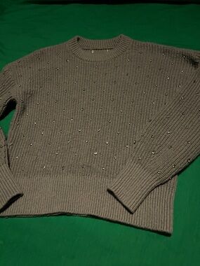 Beaded Crewneck Sweater in Gray